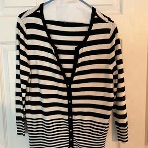 2 cardigans. One Halogen black cardigan, 24” long. One White Hse/Black Mkt, 25”